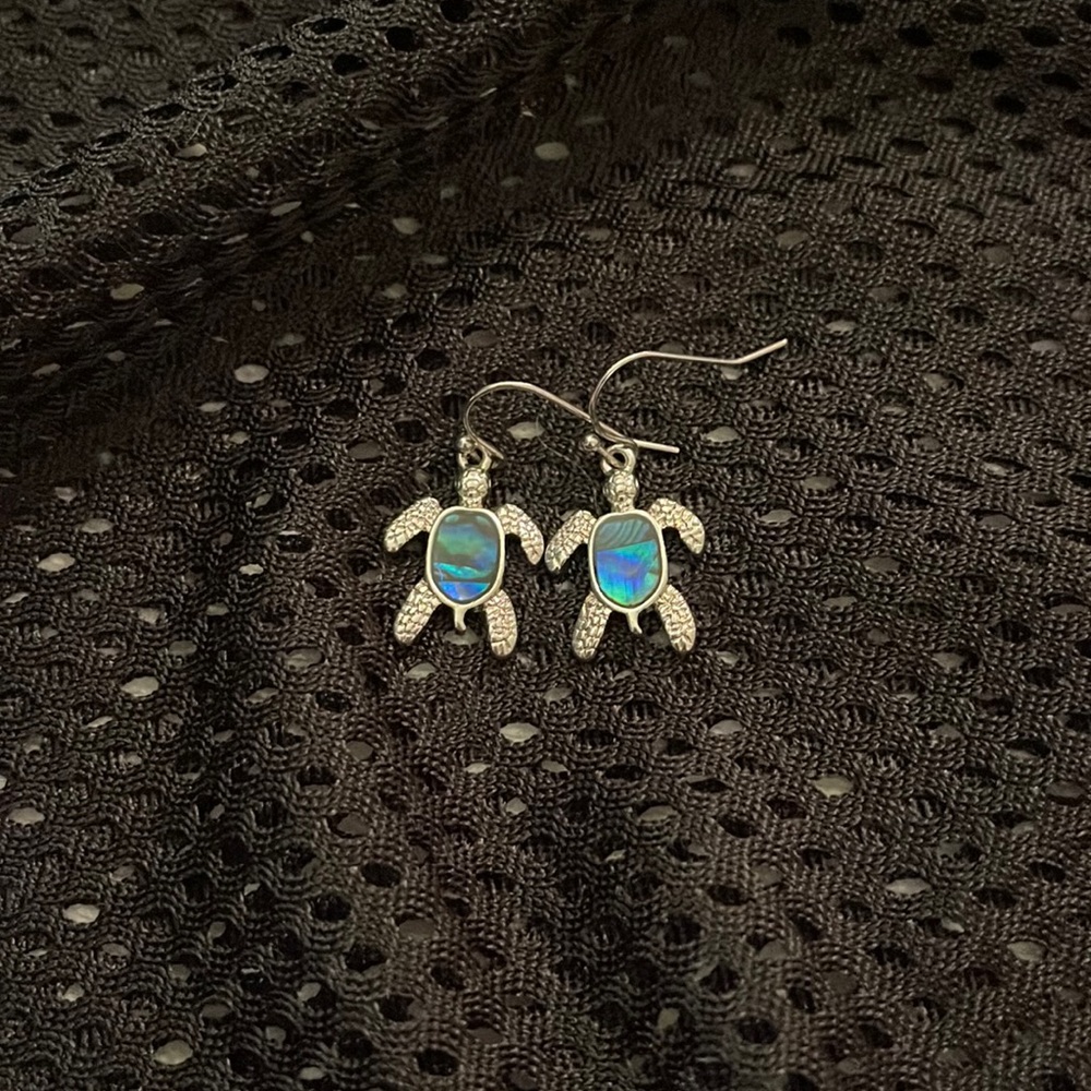 Blue Dangling Turtle Earrings